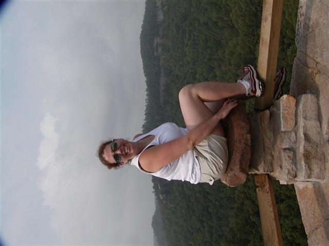 39:steph on thr railling at chimney top.JPG