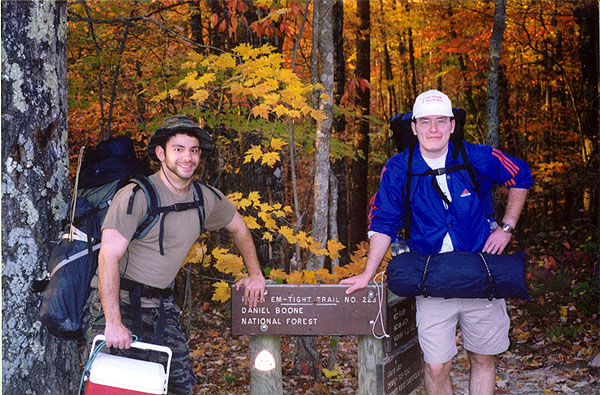 Tony and John at the Pinch Em' Tight trailhead just off tunnel ridge road<br>0:99-002.jpg